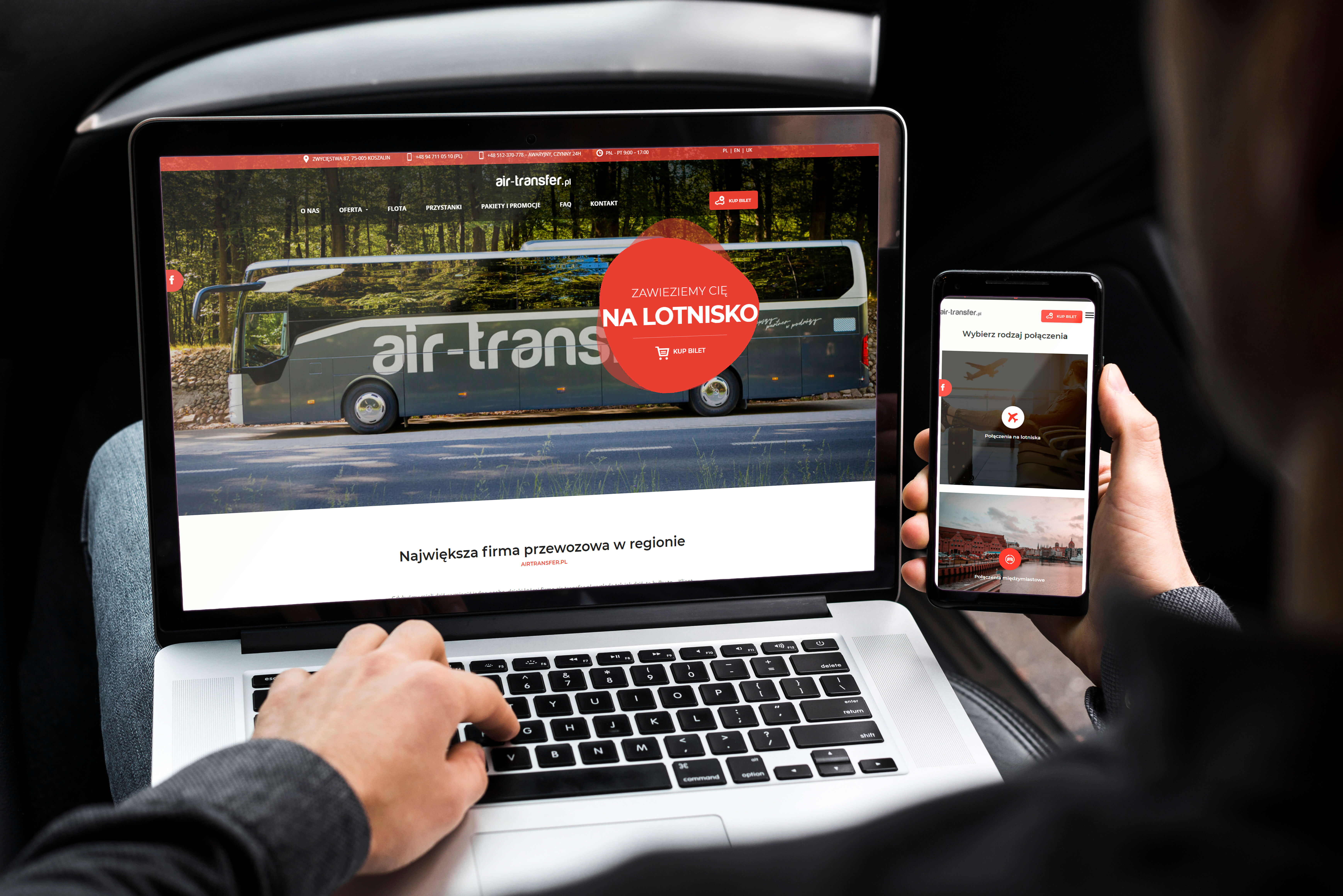 Air-Transfer - strona internetowa na laptopie i telefonie