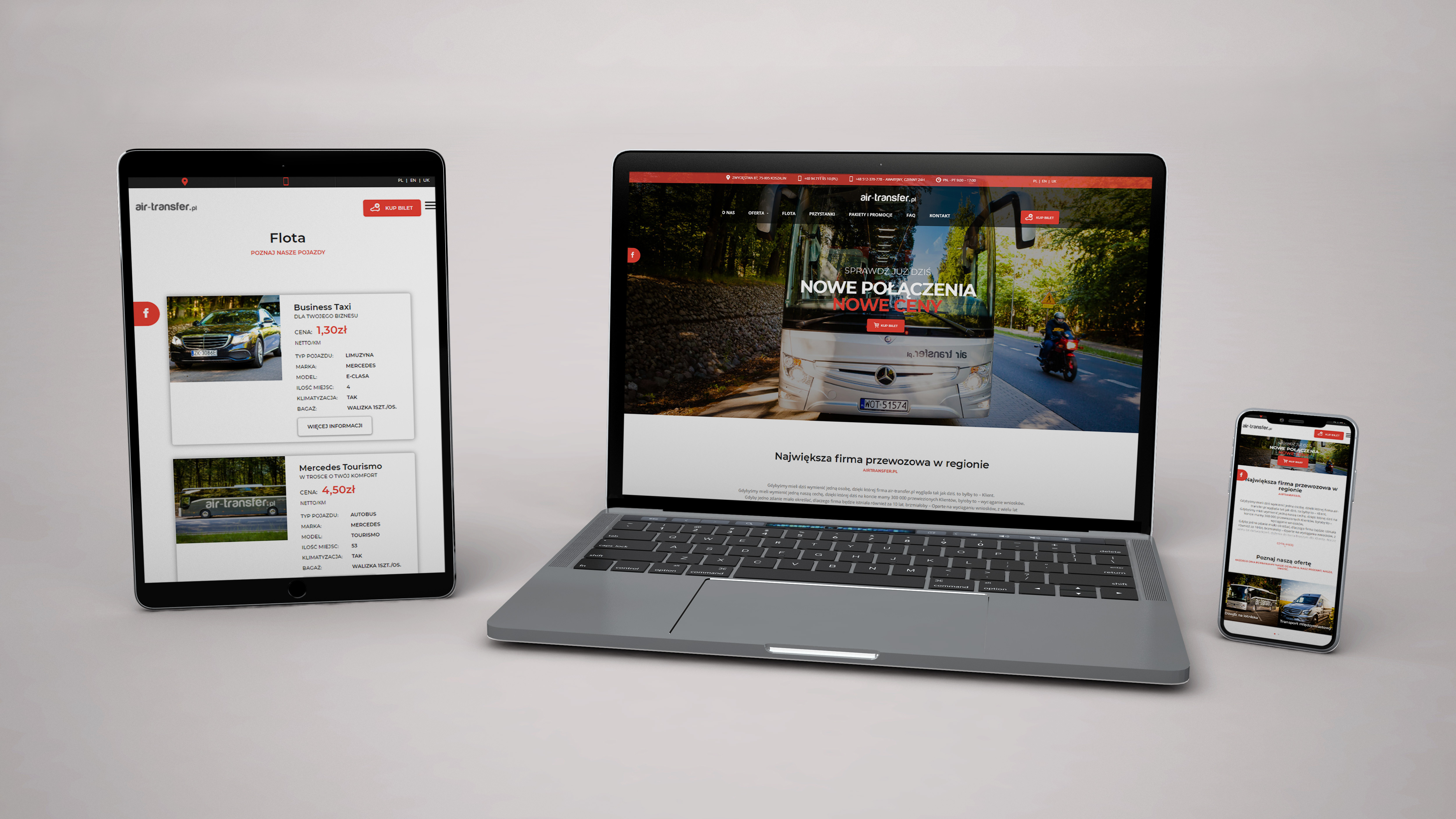Air-Transfer - strona internetowa na tablecie, laptopie i telefonie